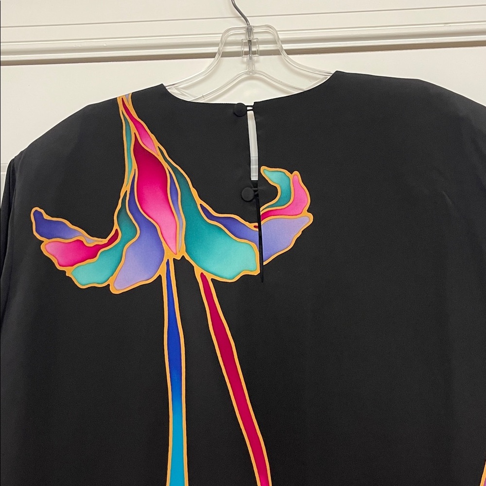 Yolanda Lorente Hand Painted 100% Silk Vintage Dress Size 2X Wearable Art - Picture 8 of 11